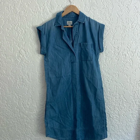 J.Crew Chambray Blue short sleeve shirt dress size XS - Picture 2 of 6
